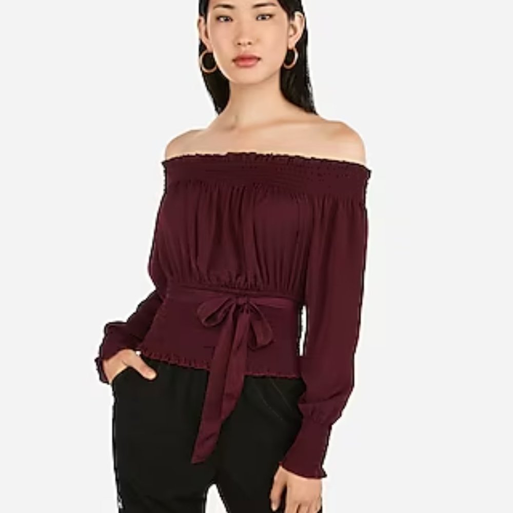 Express burgundy off the shoulder long sleeve top fairy grunge Whimsigoth pirate